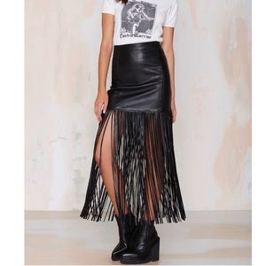 Faux leather fringe skirt